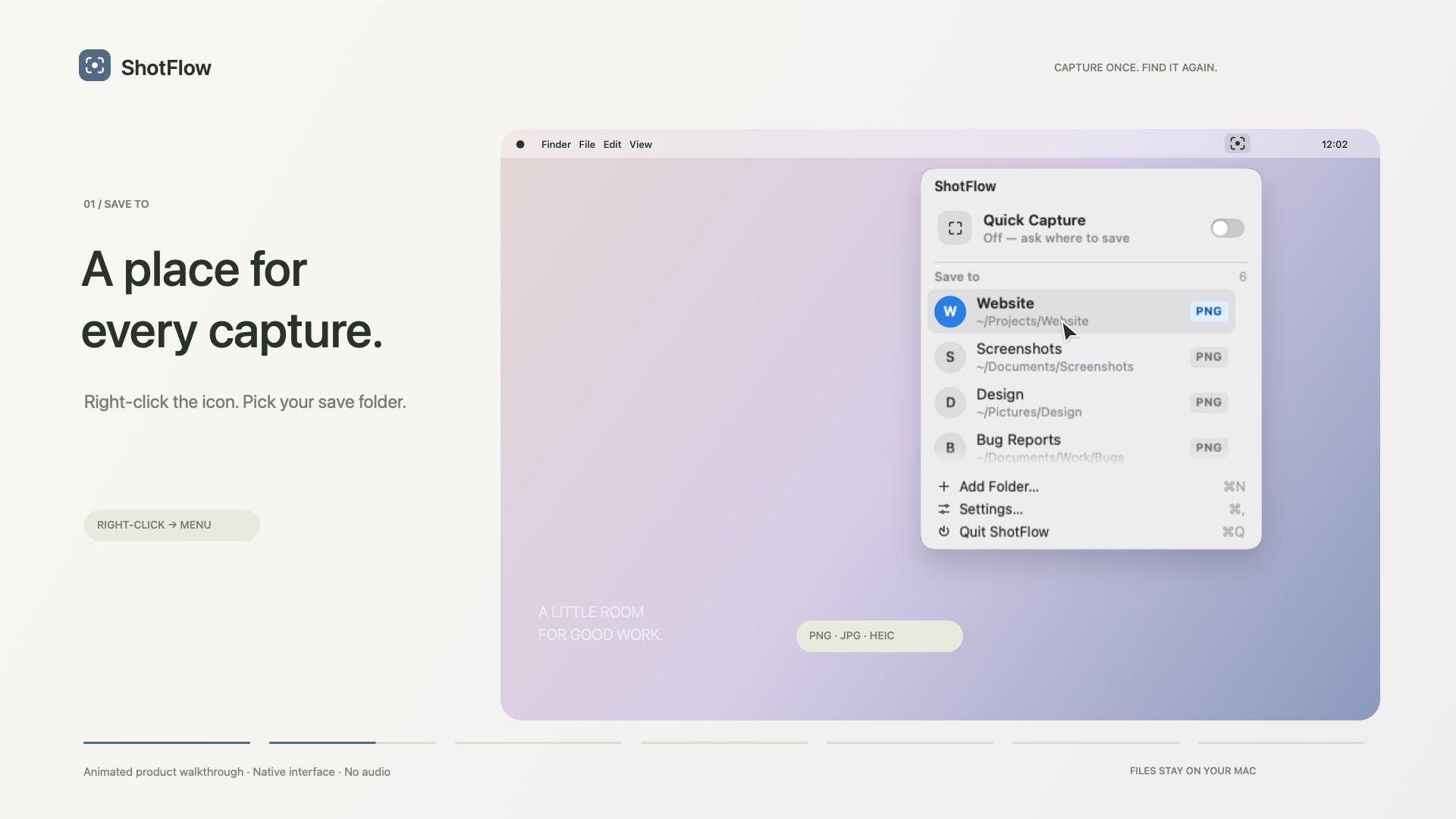 ShotFlow Save to menu with project folders